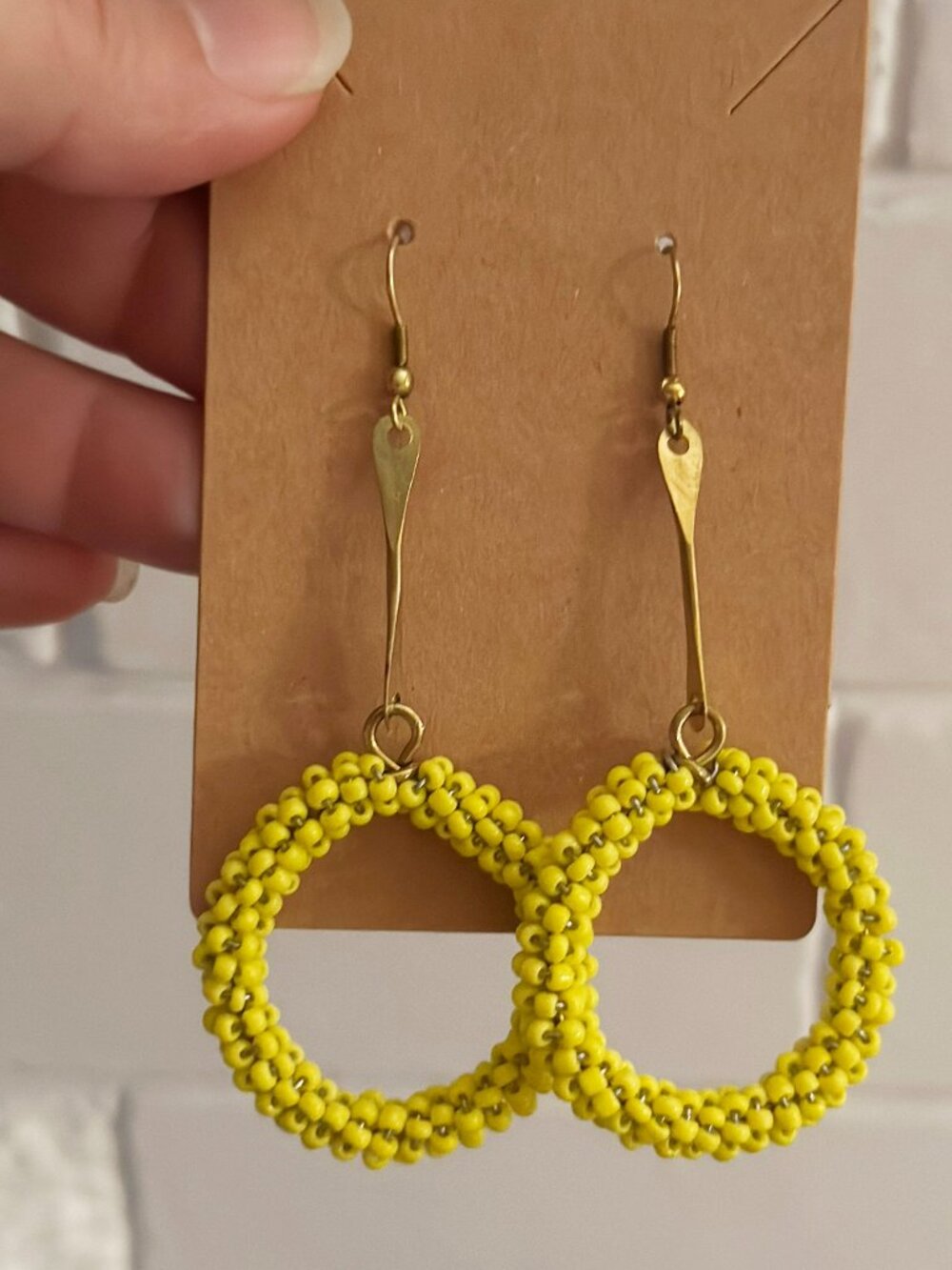 Handmade Yellow Beaded Hoop Drop Earrings Maasai Boho Statement Earrings NEW